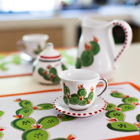 Tazza da tè con piattino Folk Fichi d'India ceramiche siciliane de simone Tazza da tè con piattino Folk Fichi d'India ceramiche siciliane de simone